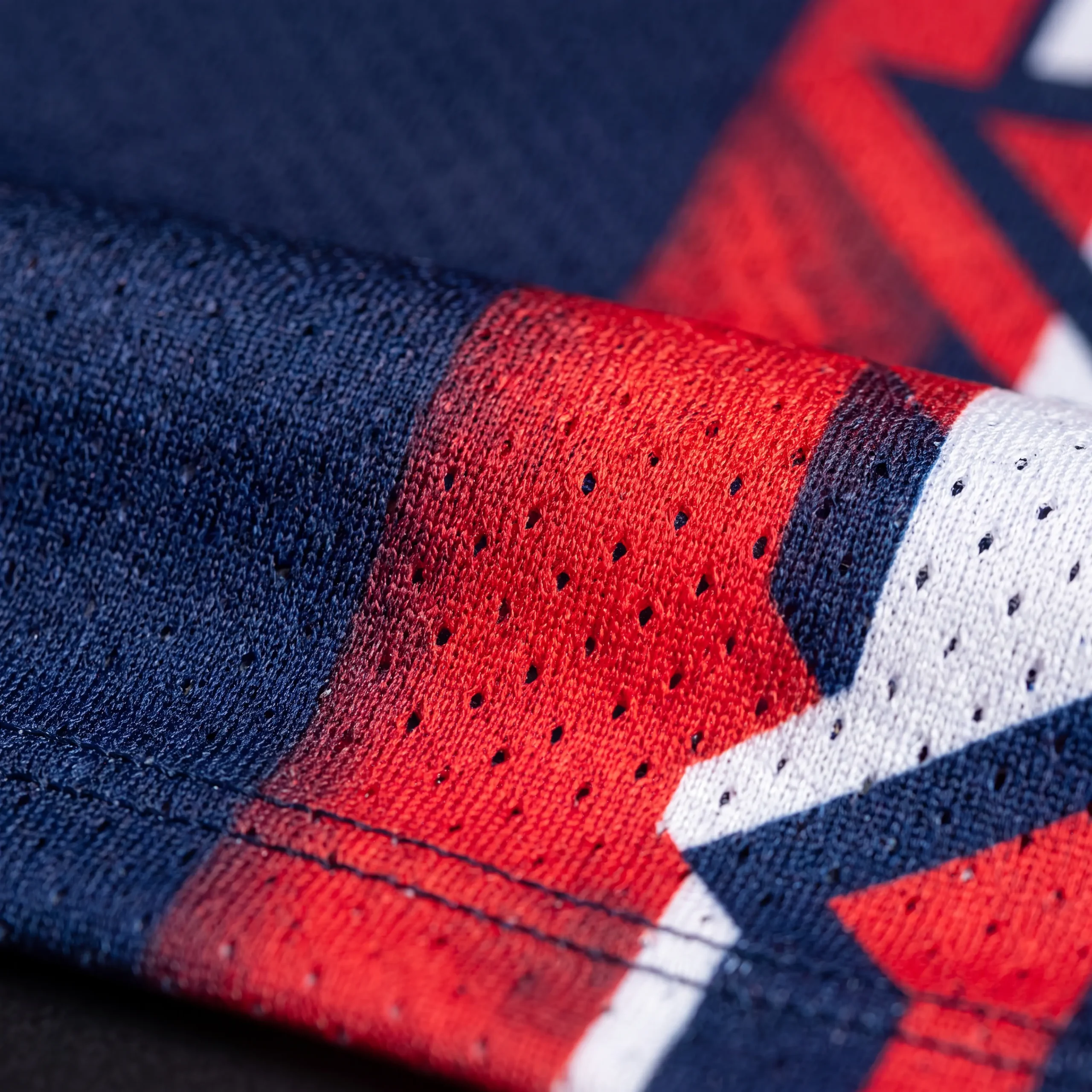 Close up look at premium sublimated hockey jersey fabric texture