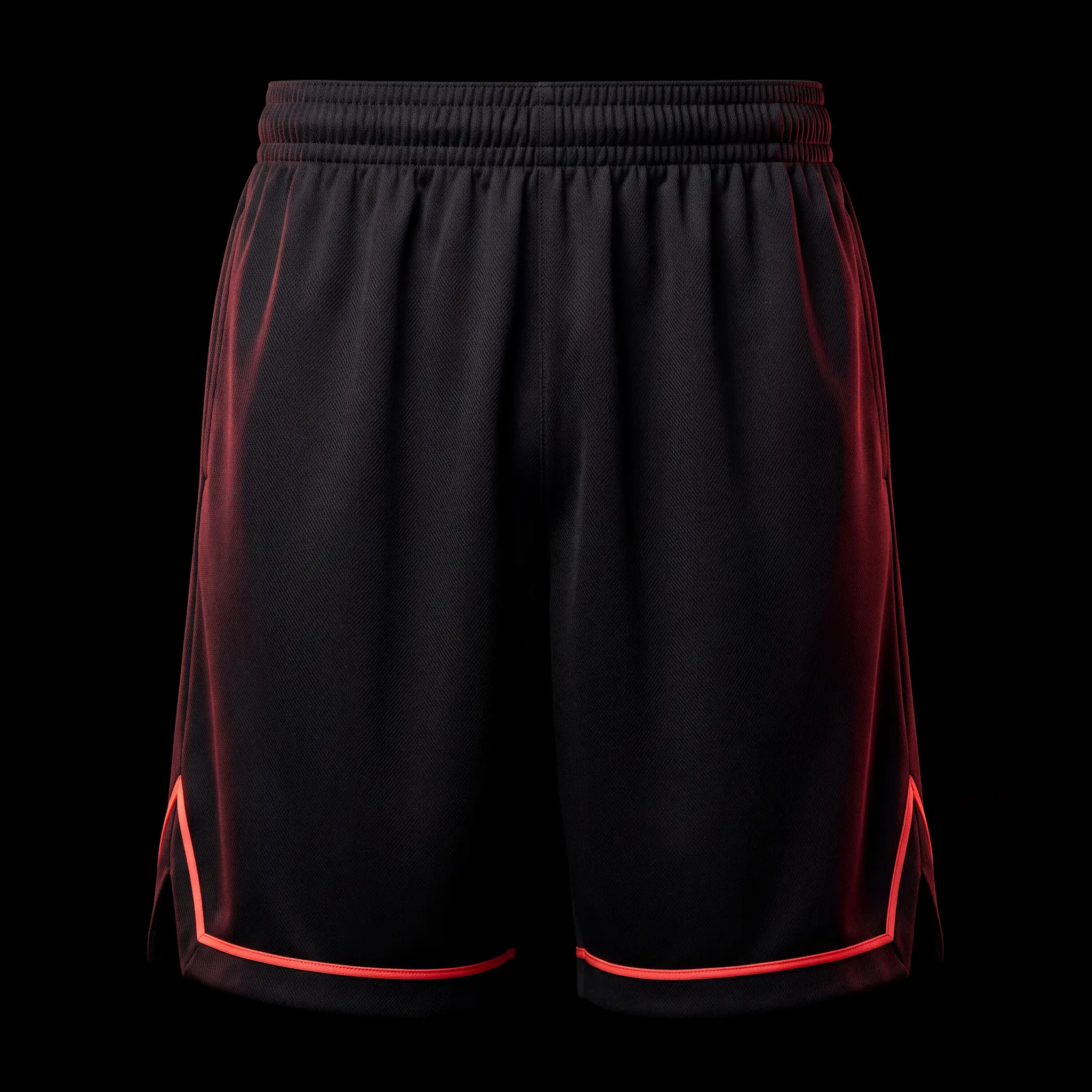 Custom black basketball shorts with red side trim design by Lethletic