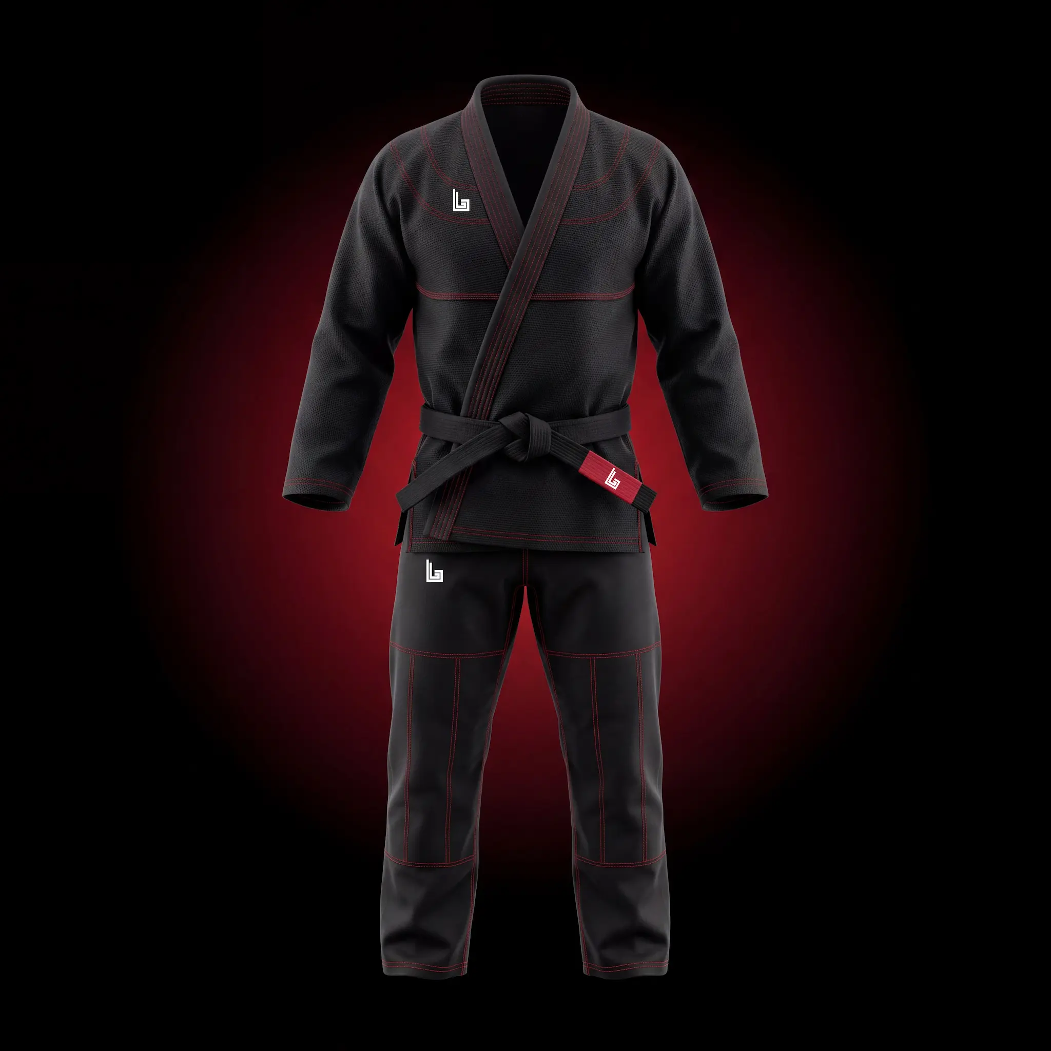 Custom BJJ gi with academy branding and patches