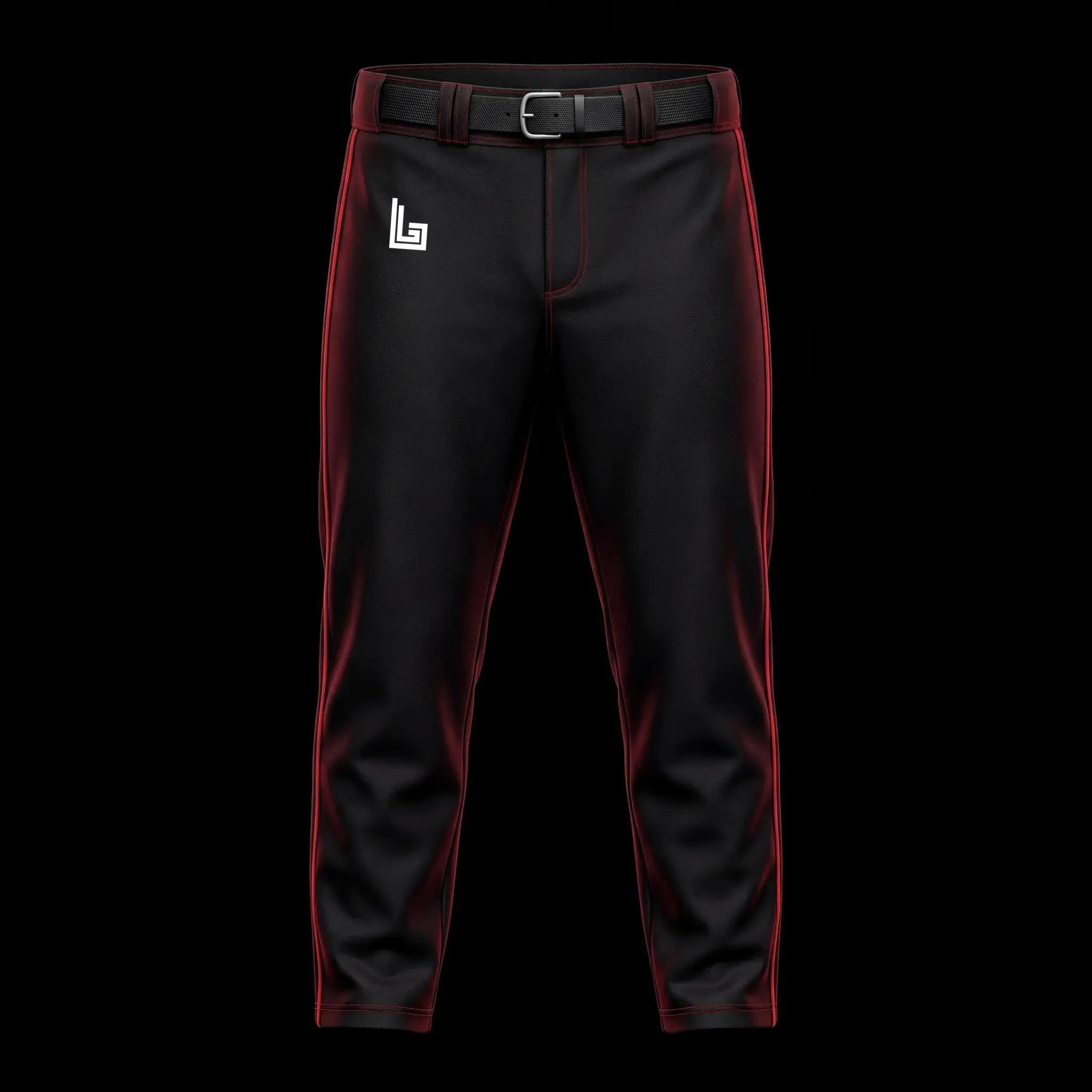 Custom black baseball pants with red team color piping by Lethletic