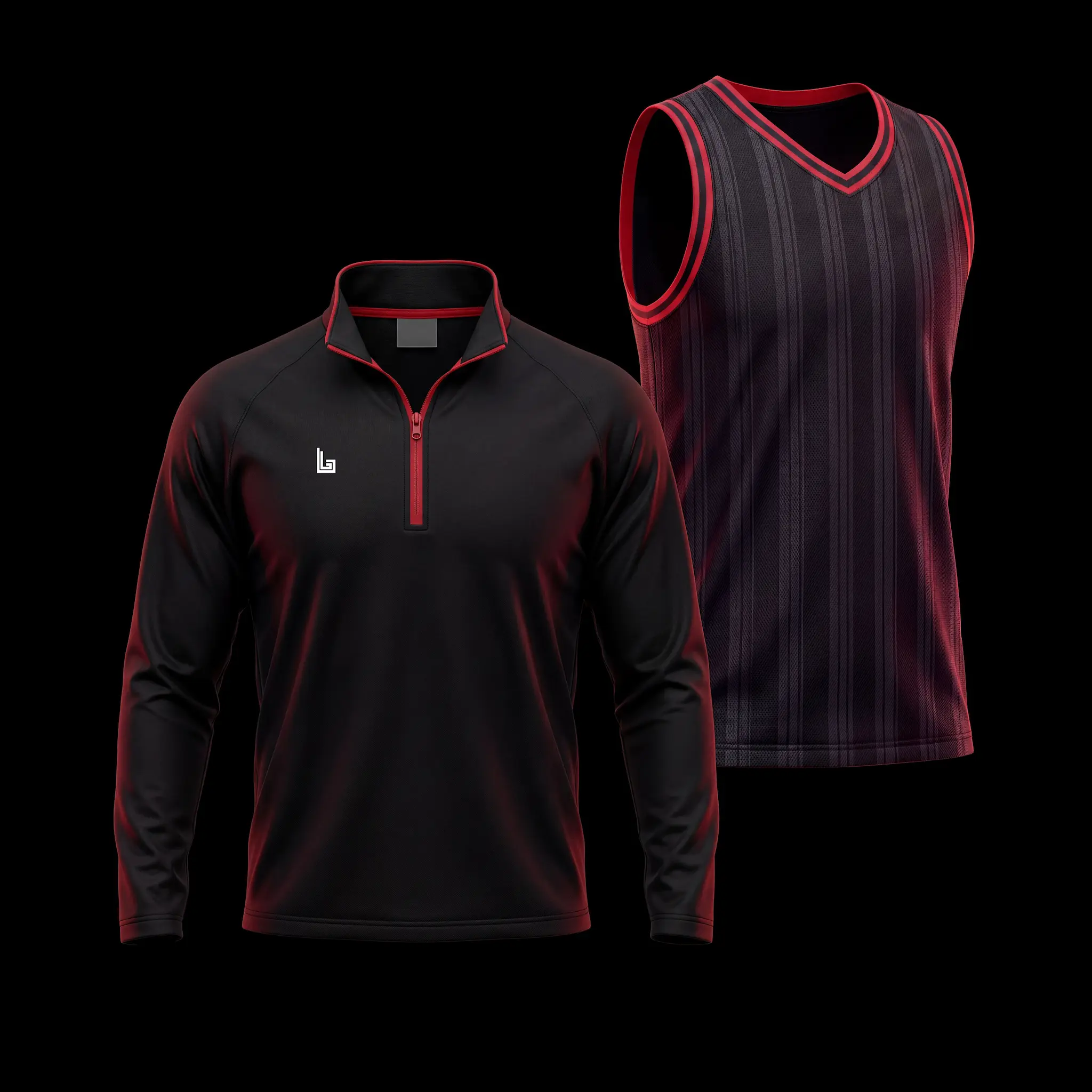 Custom basketball practice jersey and shooting warm-up shirt in black and red