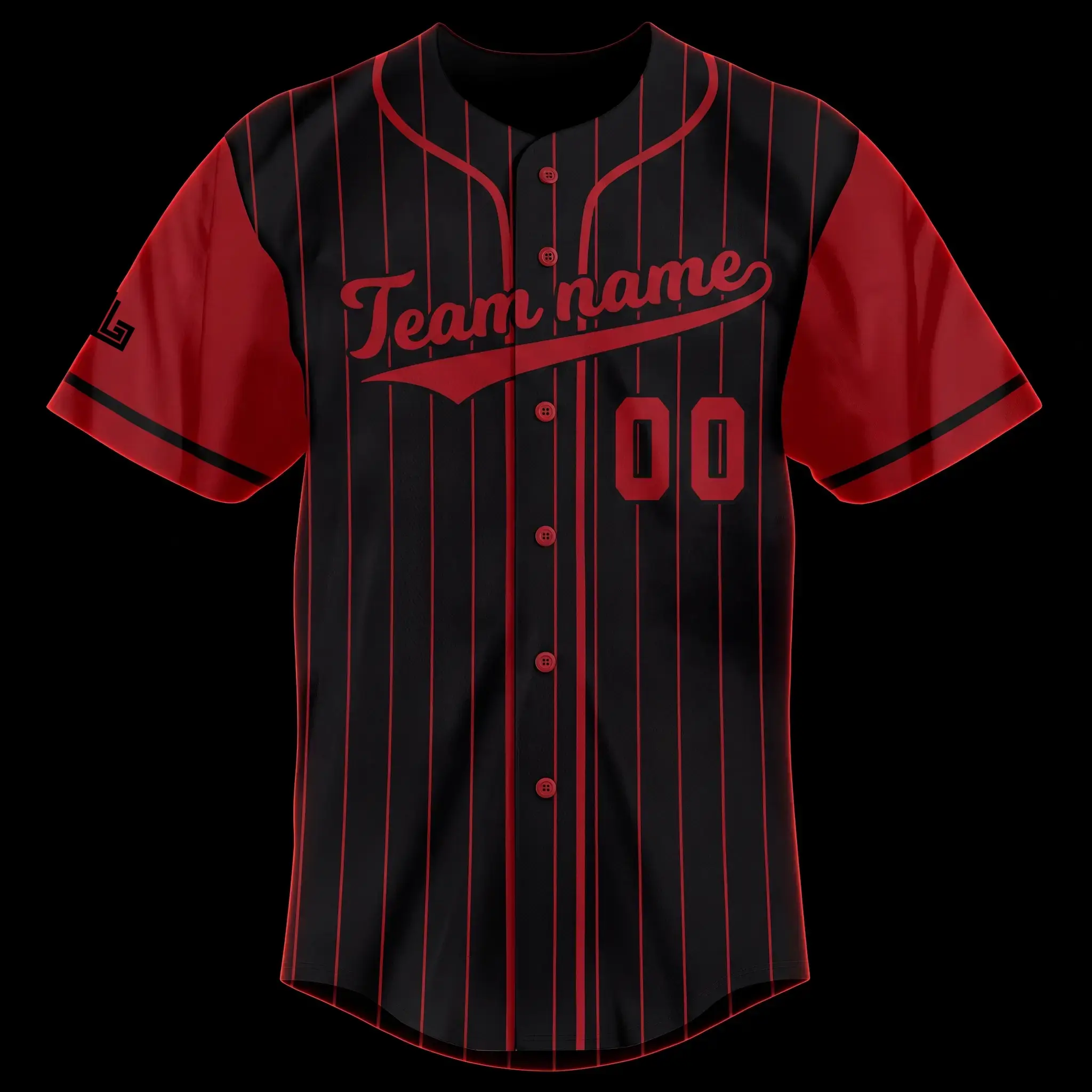 Custom sublimated baseball jersey with black and red stripes by Lethletic