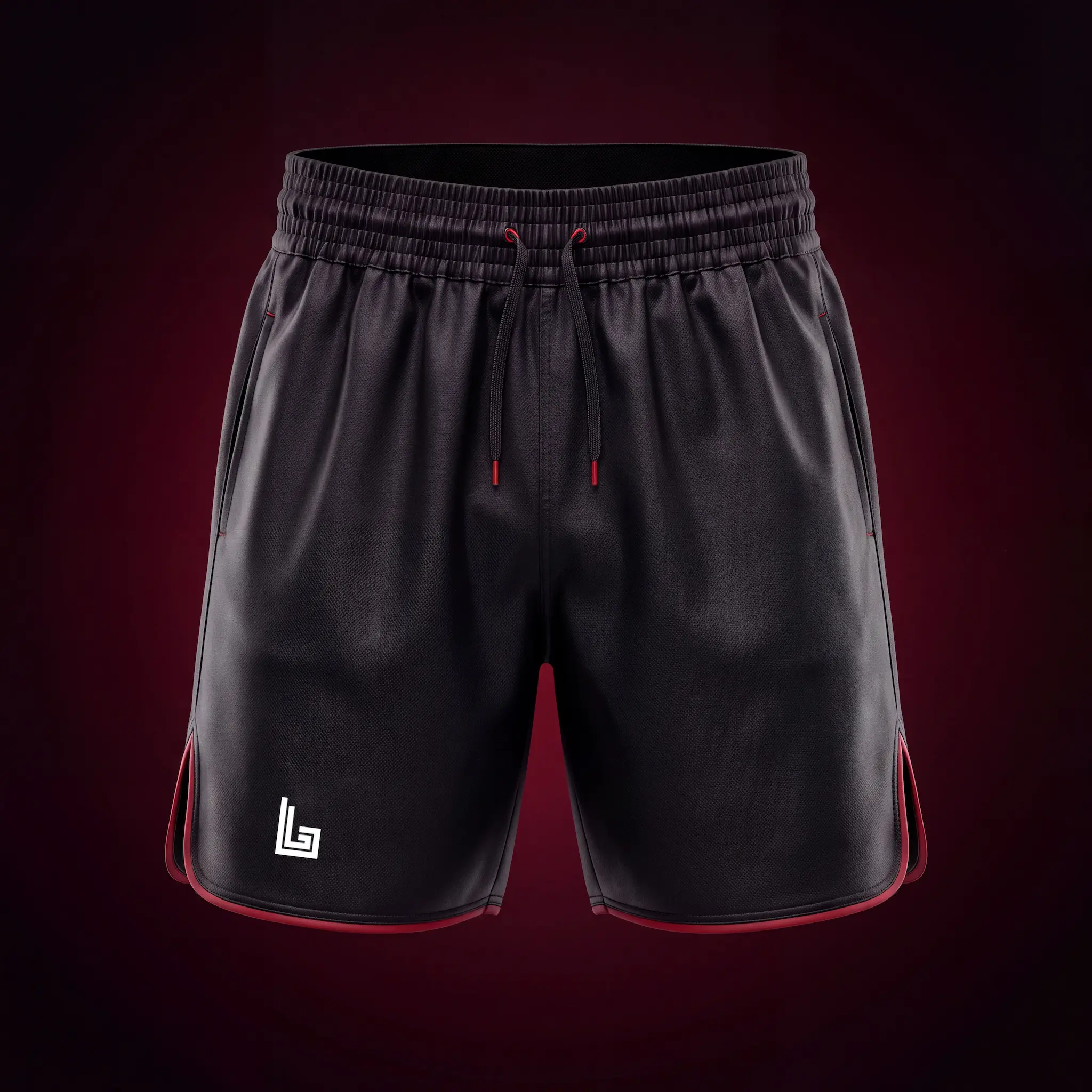 Custom sublimated boxing shorts with gym branding and fighter name