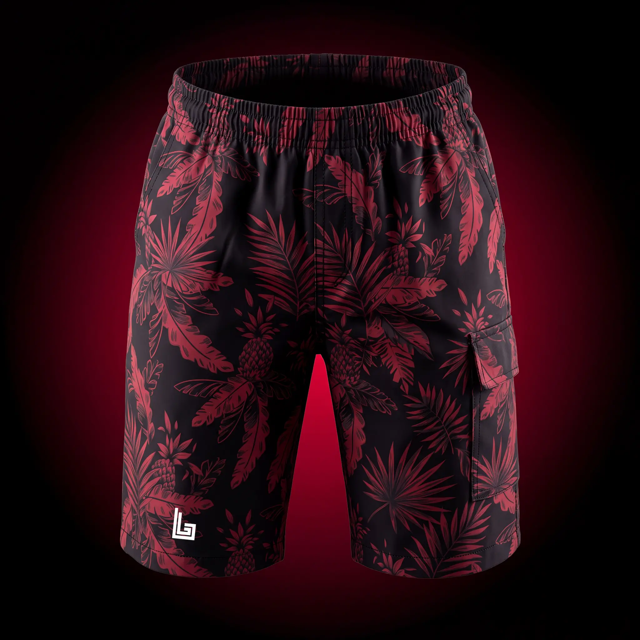 Custom festival shorts in stretch fabric, product mockup by Lethletic