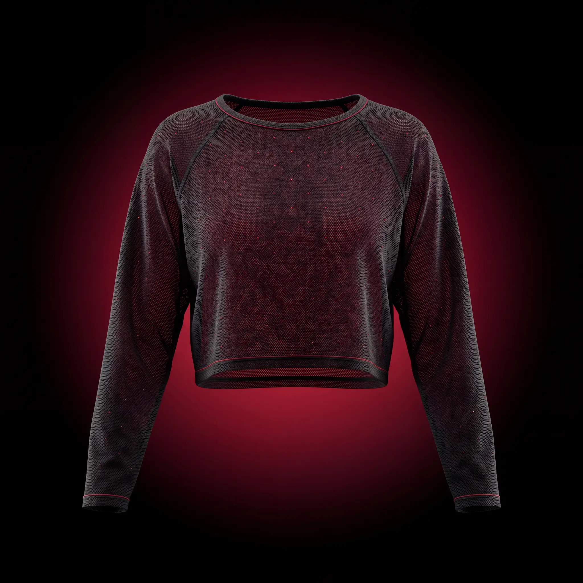 Custom mesh rave top with sheer paneling, product mockup by Lethletic