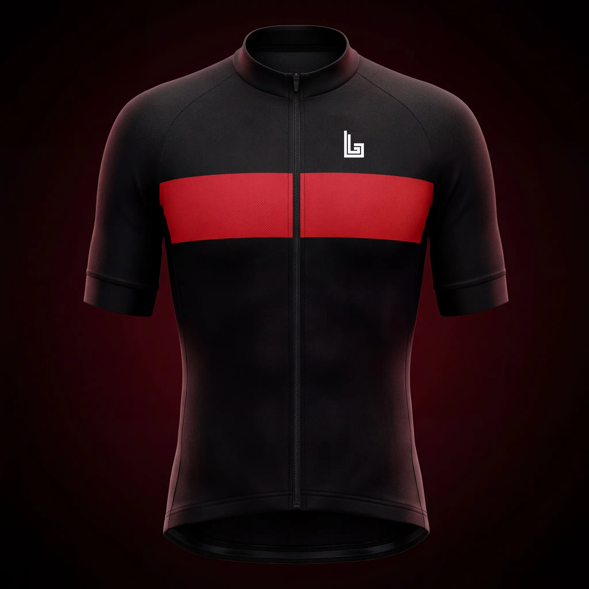 Custom sublimated cycling jersey with team colors and sponsor logos
