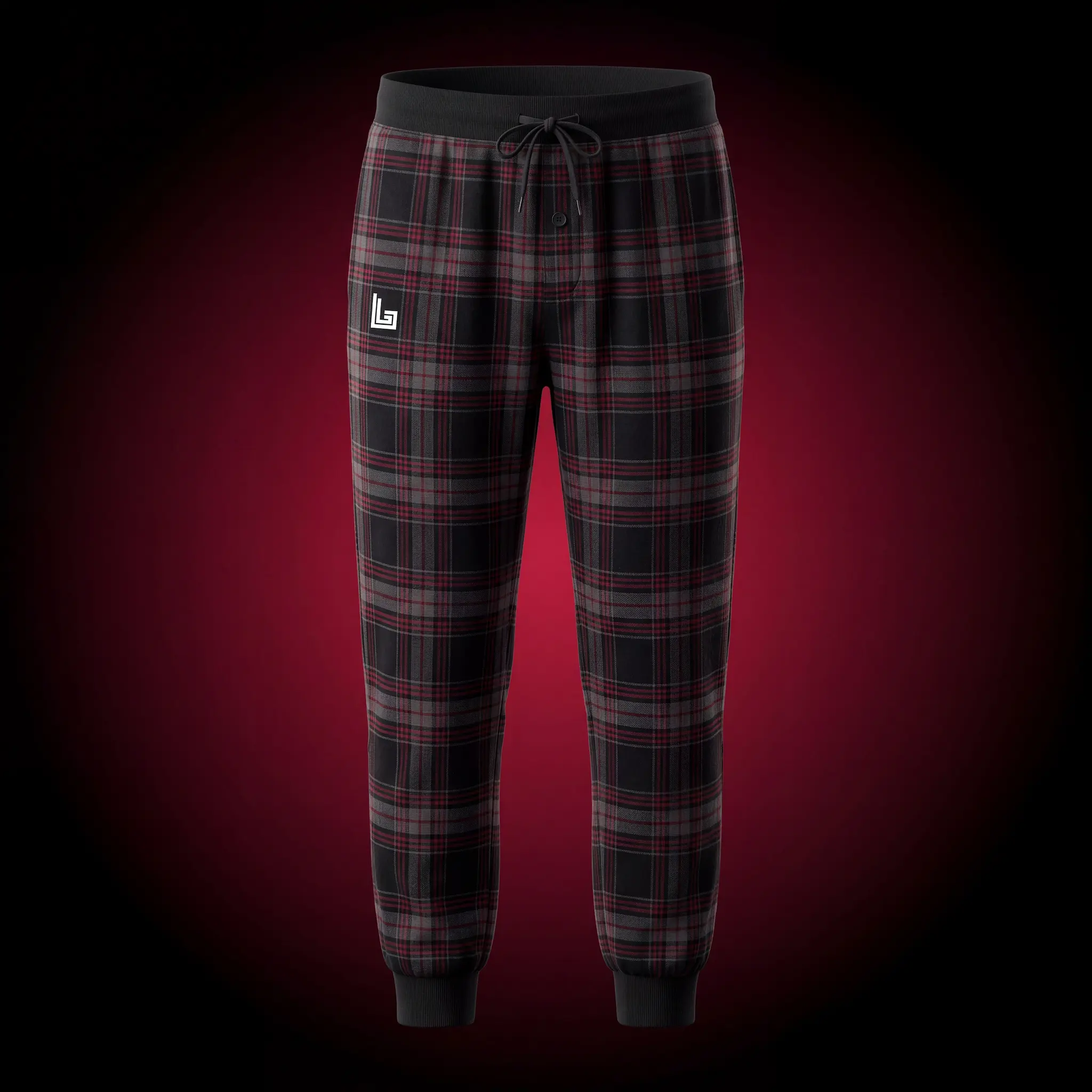 Custom lounge joggers with ribbed cuffs and waistband, mockup by Lethletic