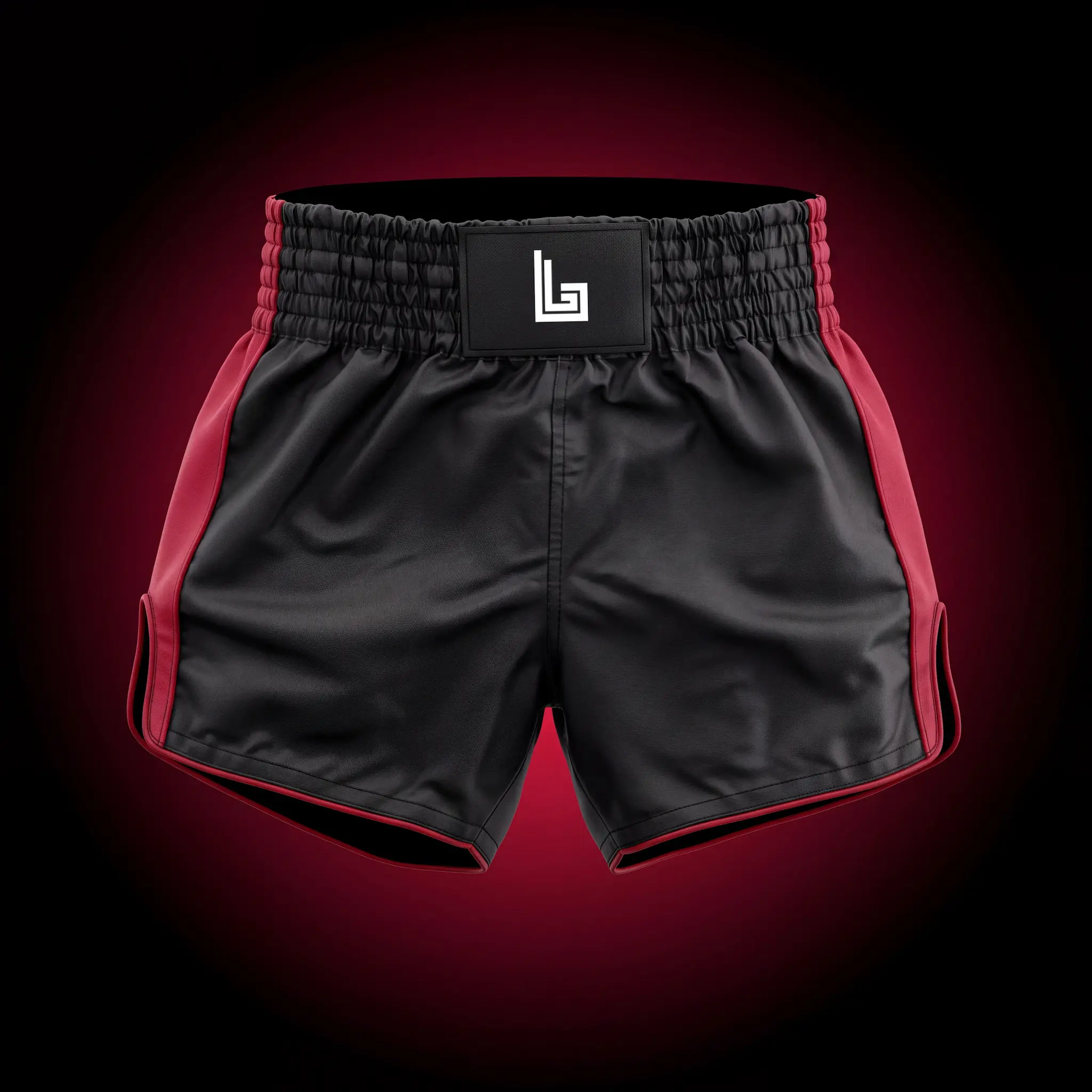 Custom sublimated Muay Thai shorts with gym branding
