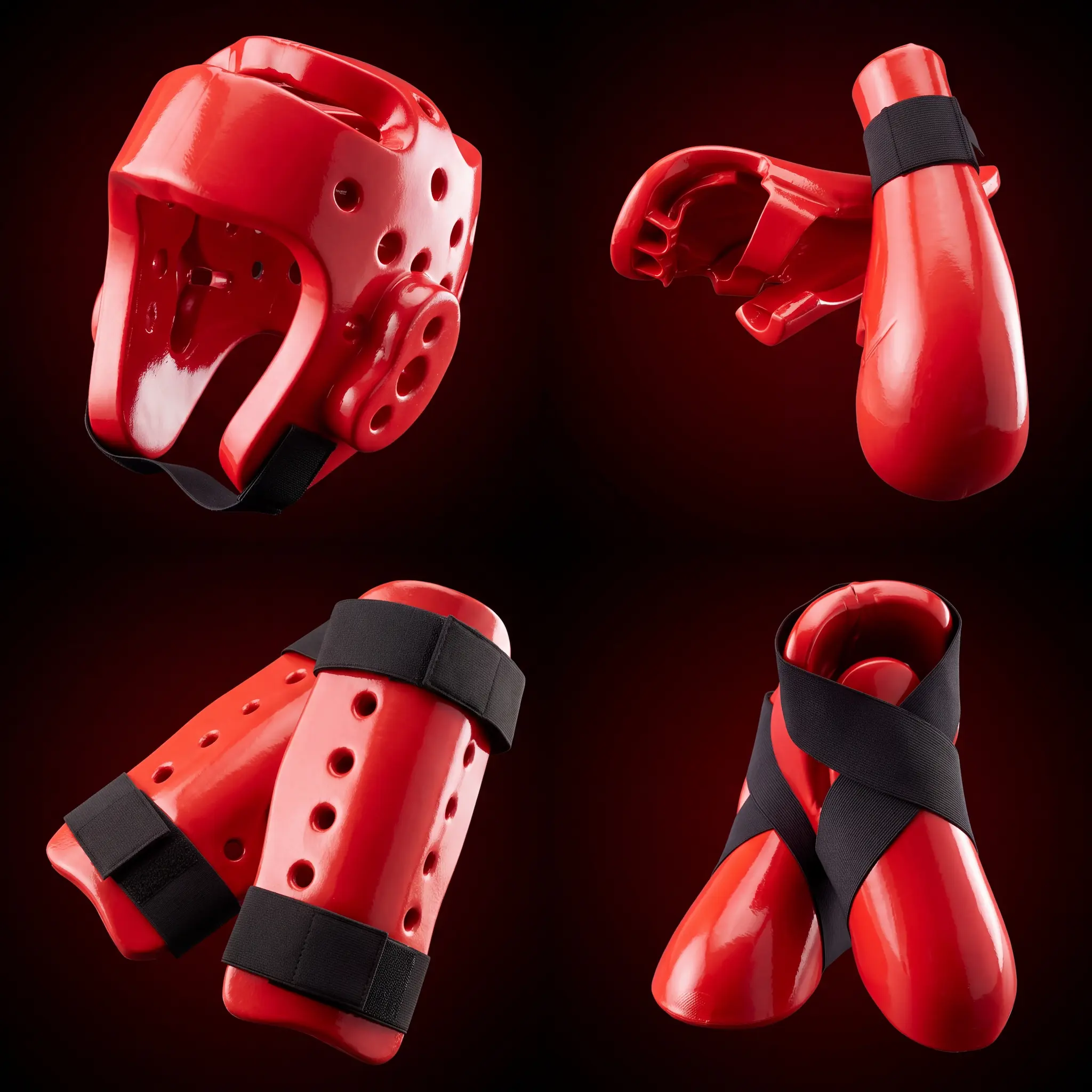 Custom branded taekwondo sparring gear in dojang colors