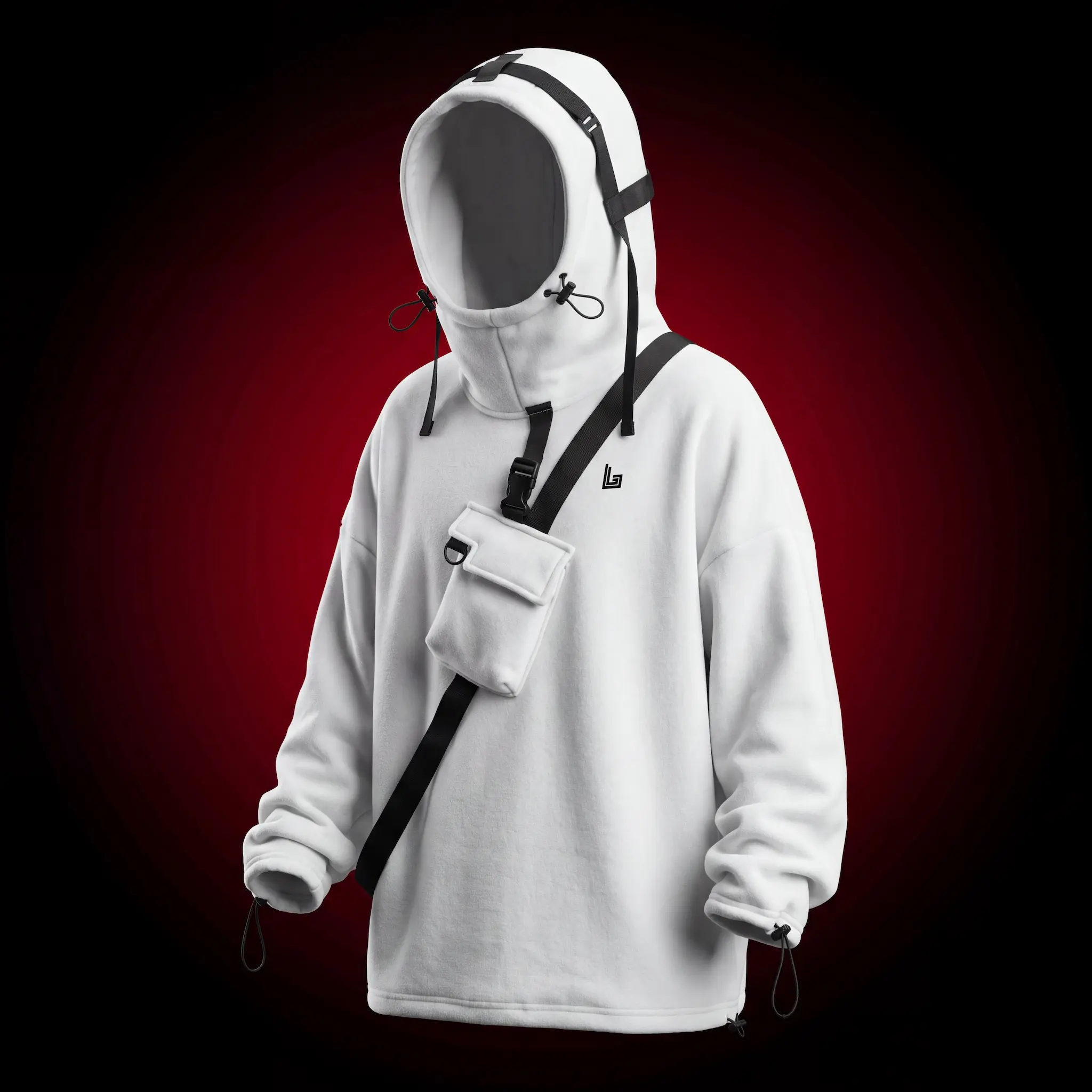 Custom techwear hoodie in tonal colorway, product mockup by Lethletic
