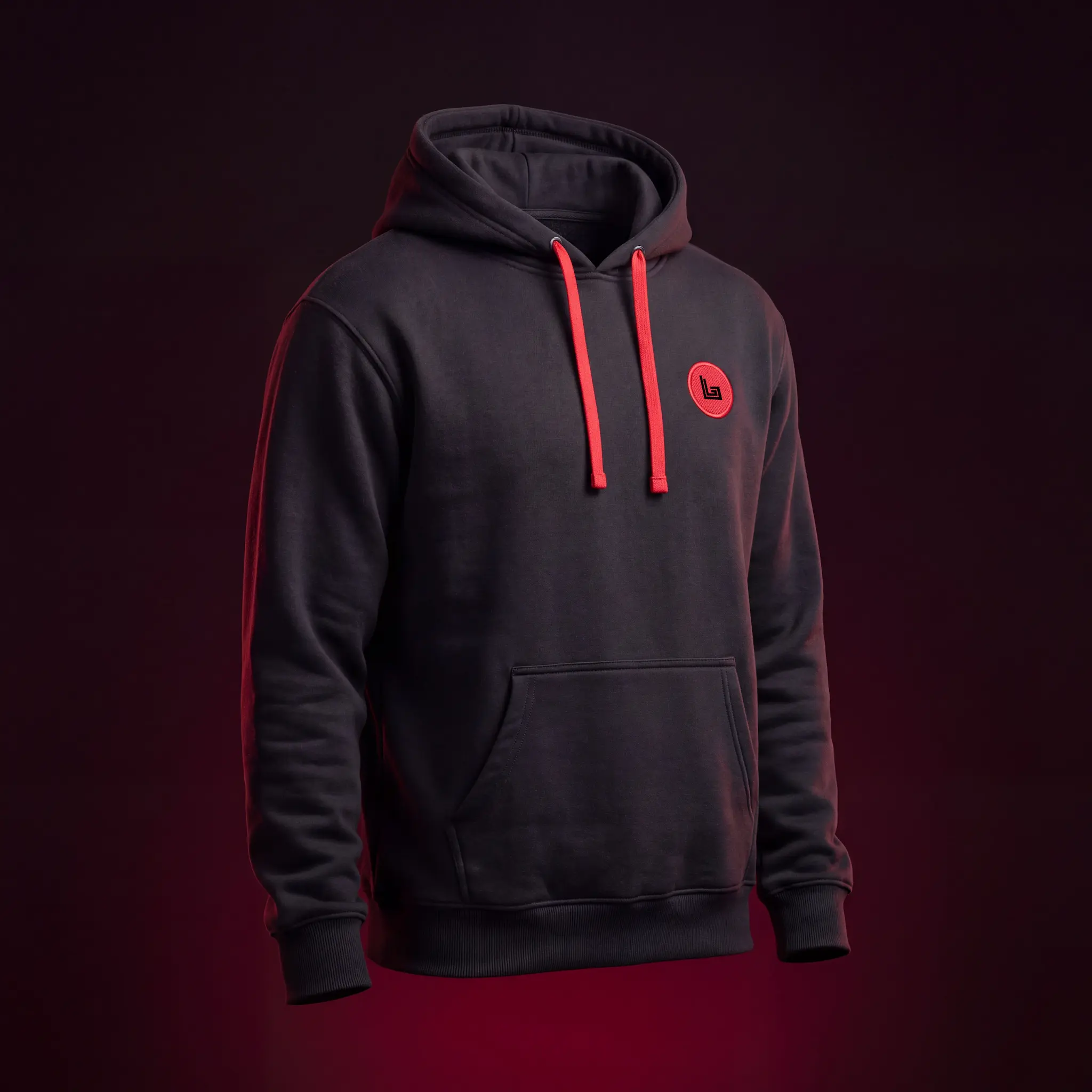 Custom BJJ academy hoodie with embroidered logo, ghost mannequin