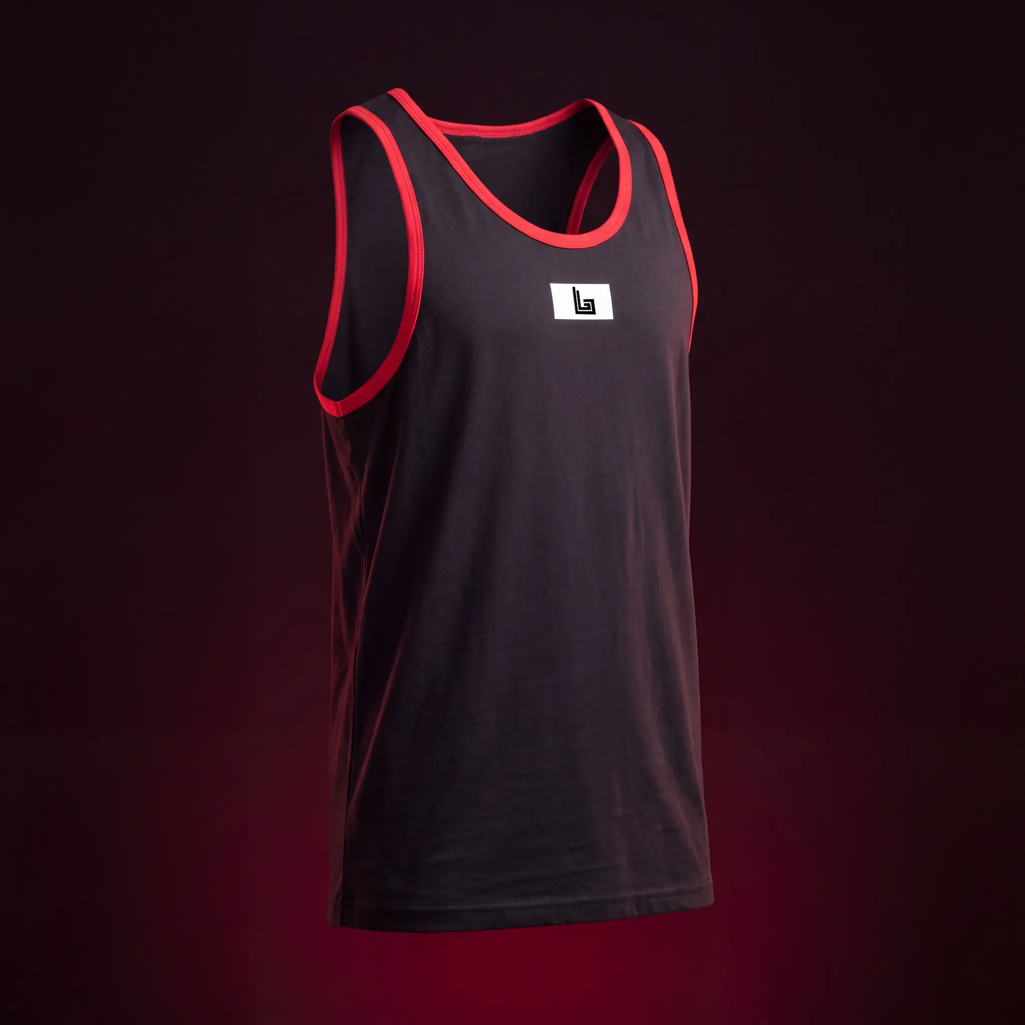 Custom BJJ academy fight tank top with printed logo, ghost mannequin