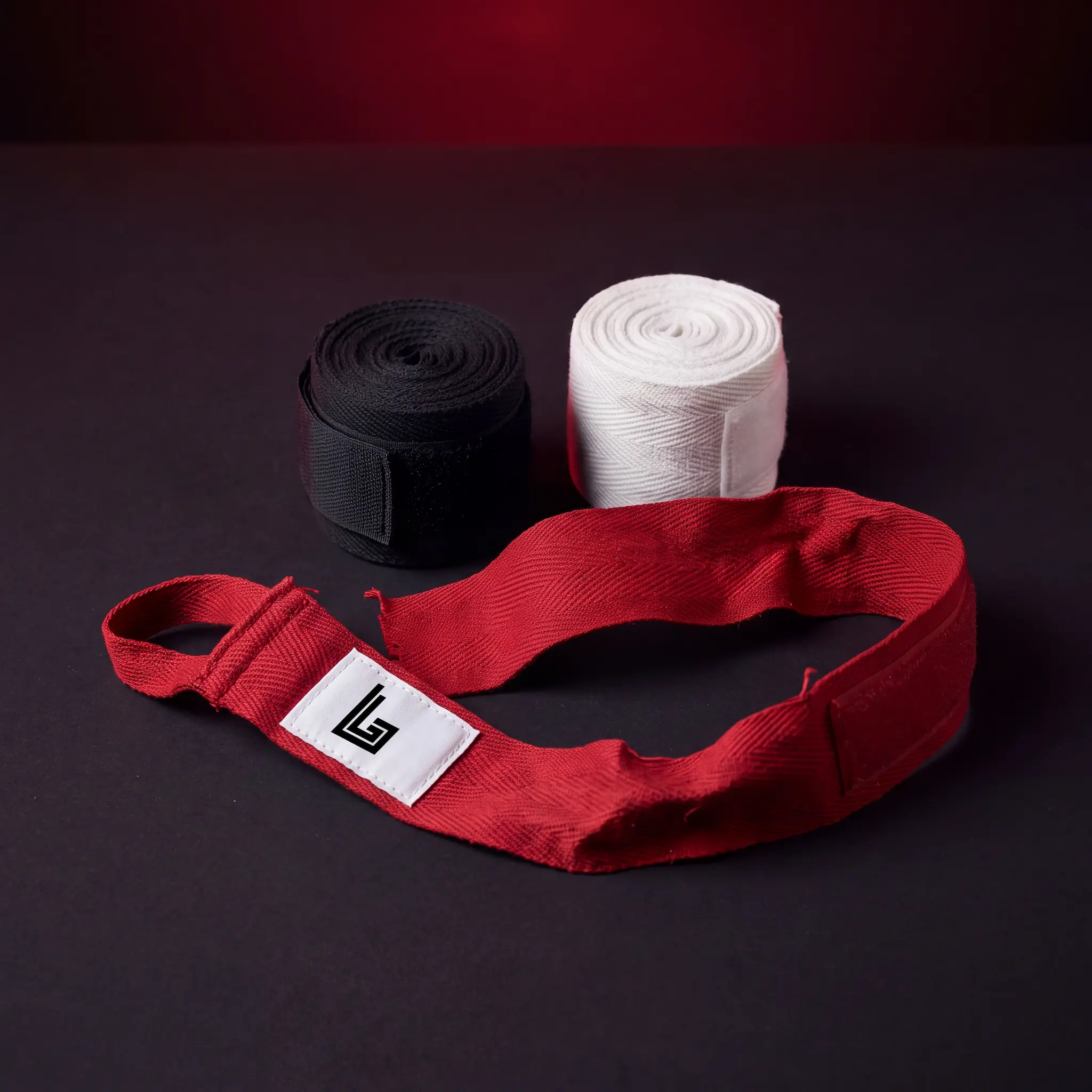Custom printed boxing hand wraps with gym logo by Lethletic