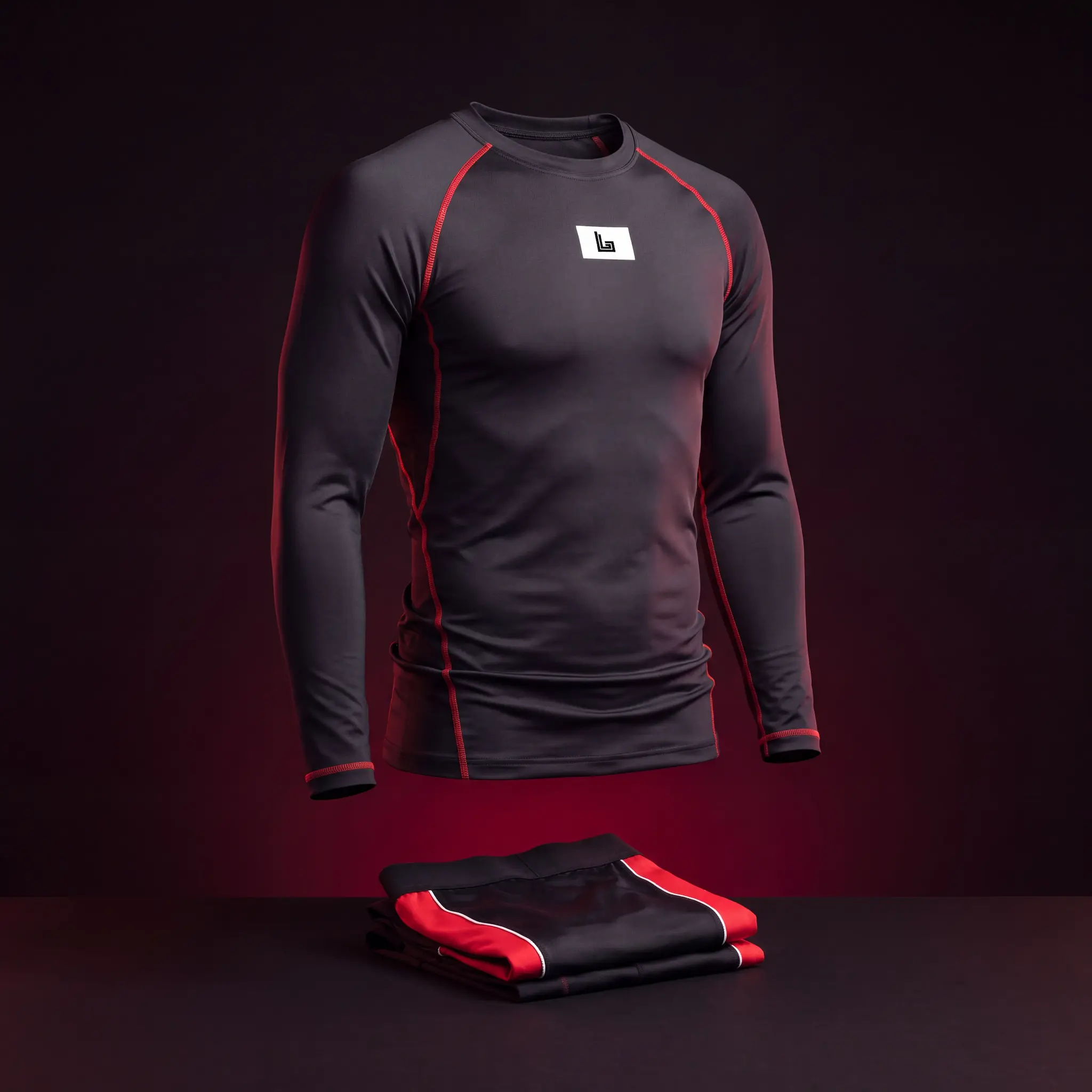 Lifter in a custom compression shirt and compression shorts by Lethletic