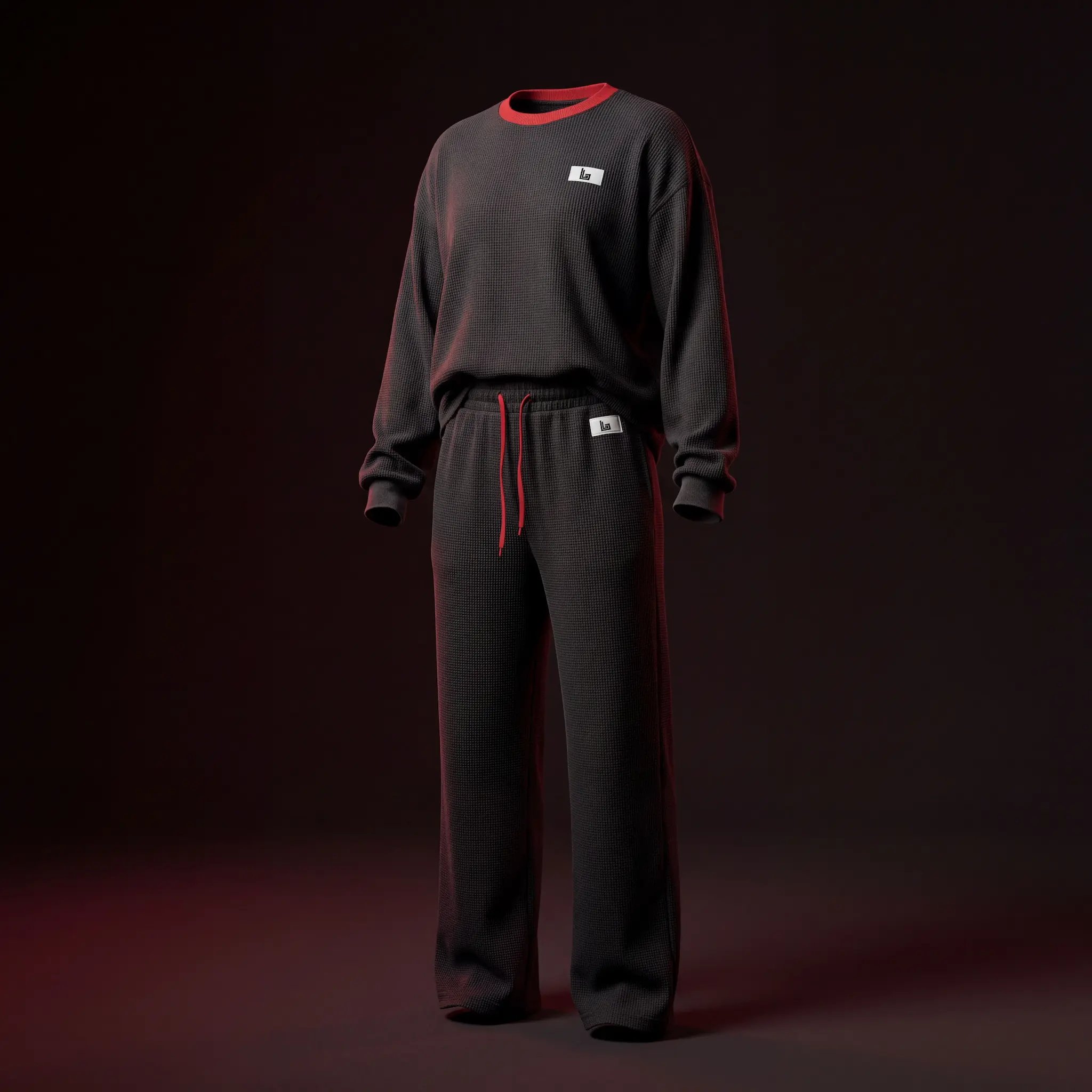 Custom cotton pajama set, button-up shirt and drawstring pants, ghost mannequin