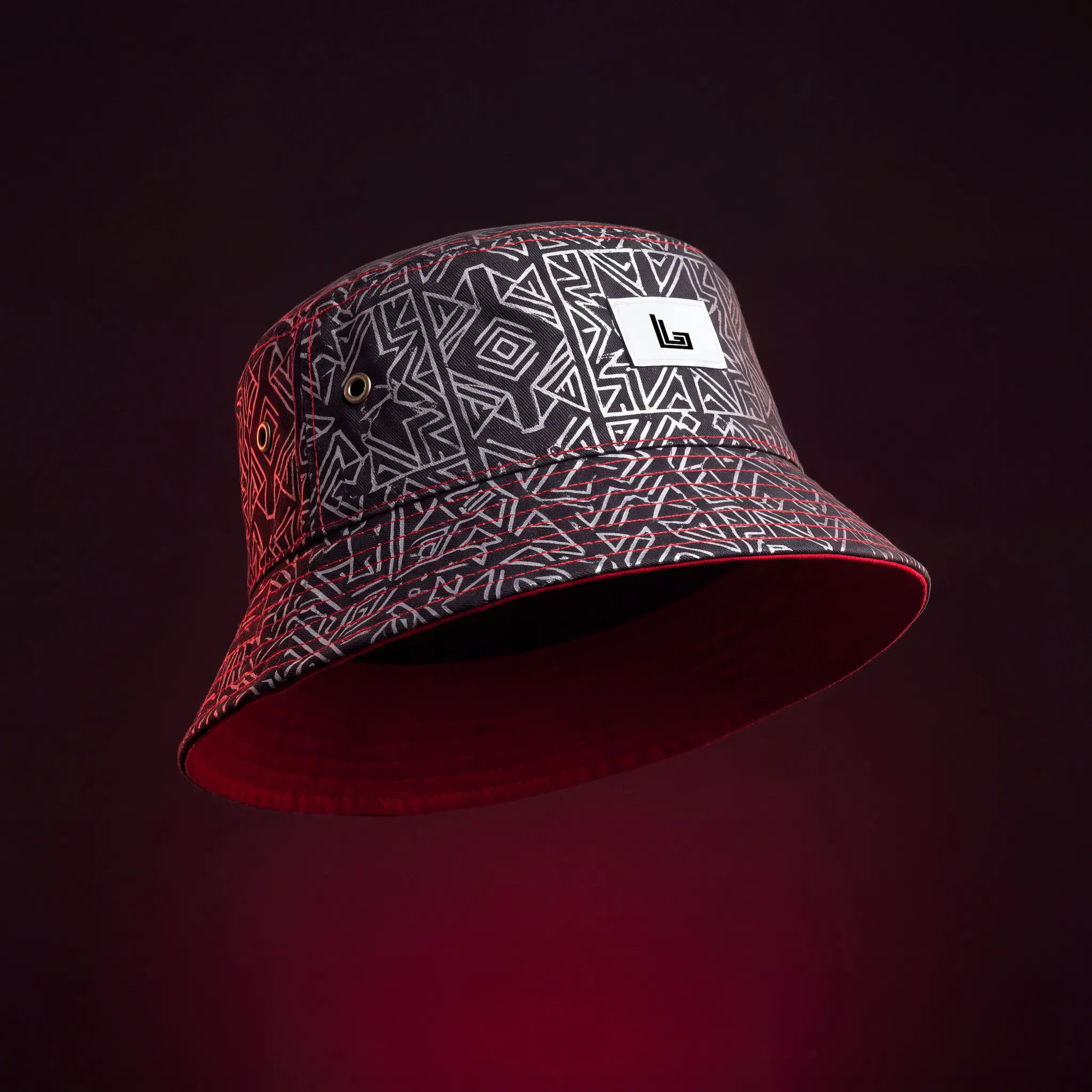 Custom festival bucket hat with reflective print and logo