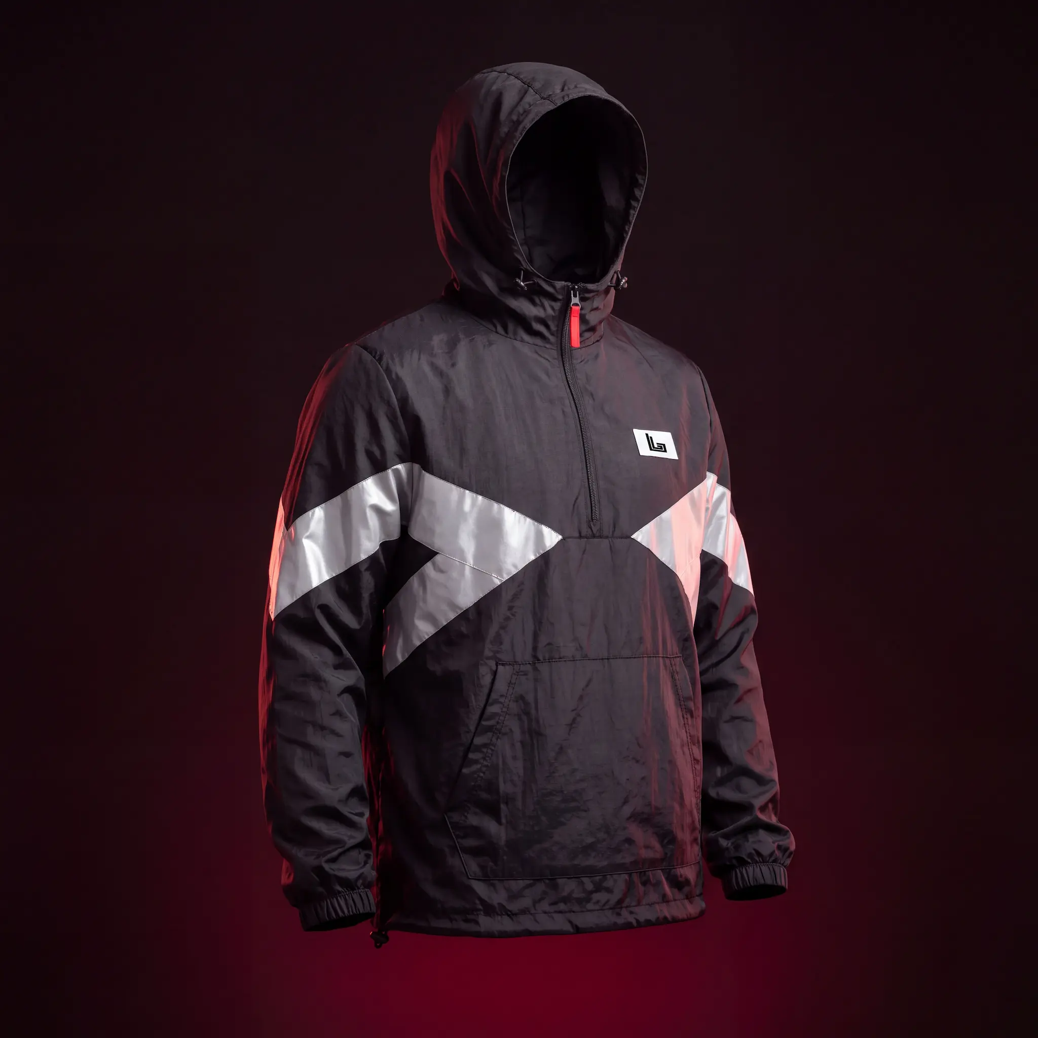 Custom festival windbreaker jacket with reflective print panels