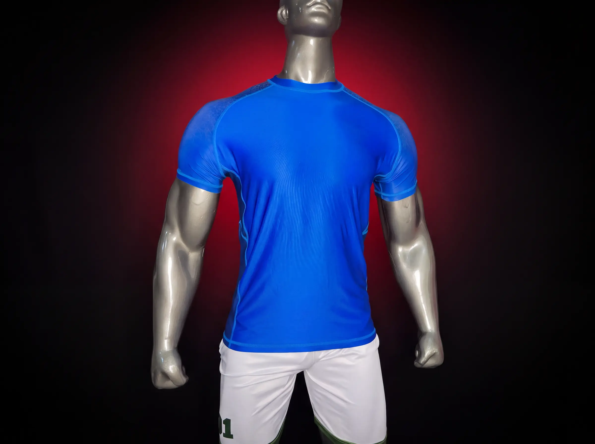 Custom blue gym shirt from a 20-piece order made for a USA client by Lethletic