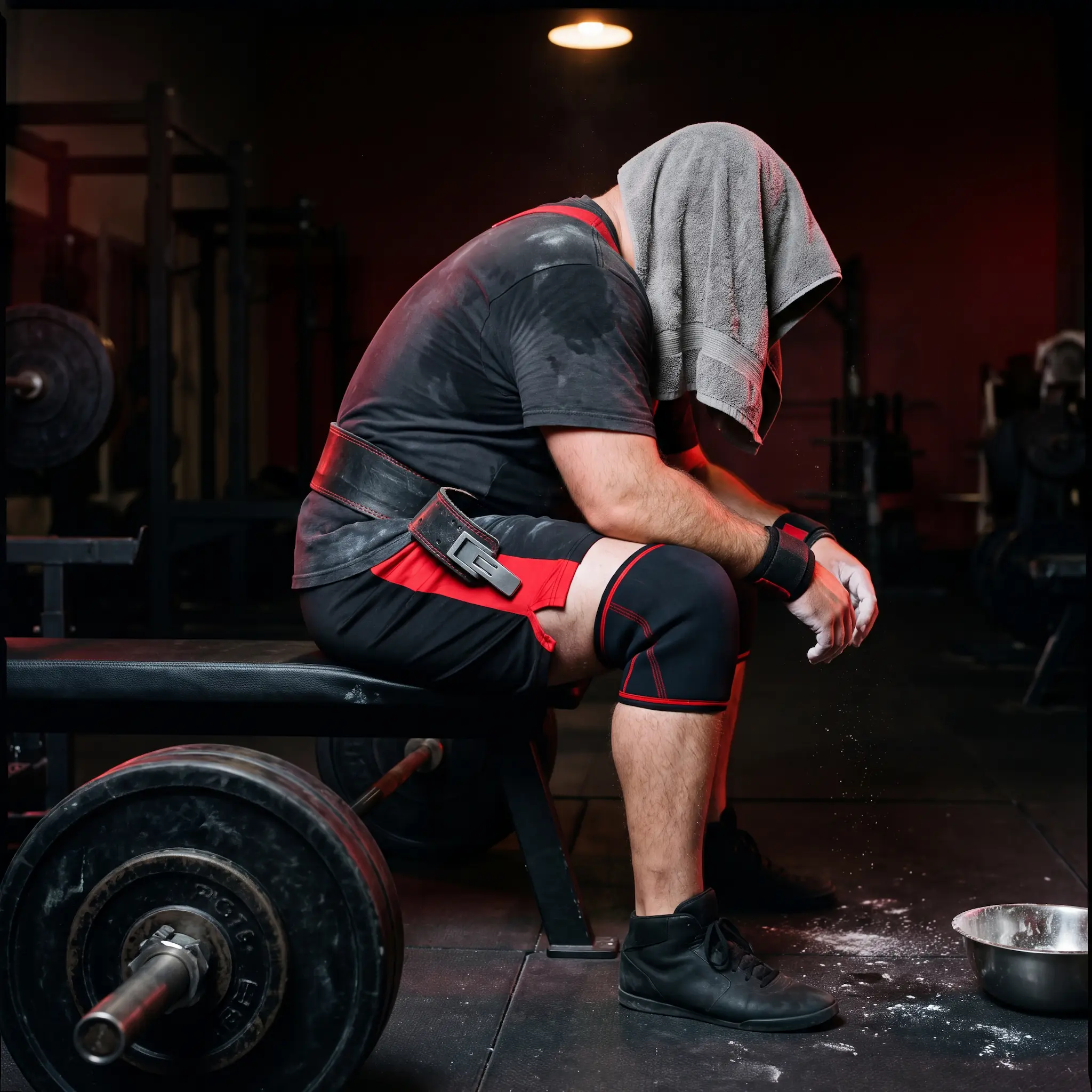 Lifter in a custom gym t-shirt, shorts and leather lifting belt made by Lethletic, custom gym wear manufacturer in Sialkot