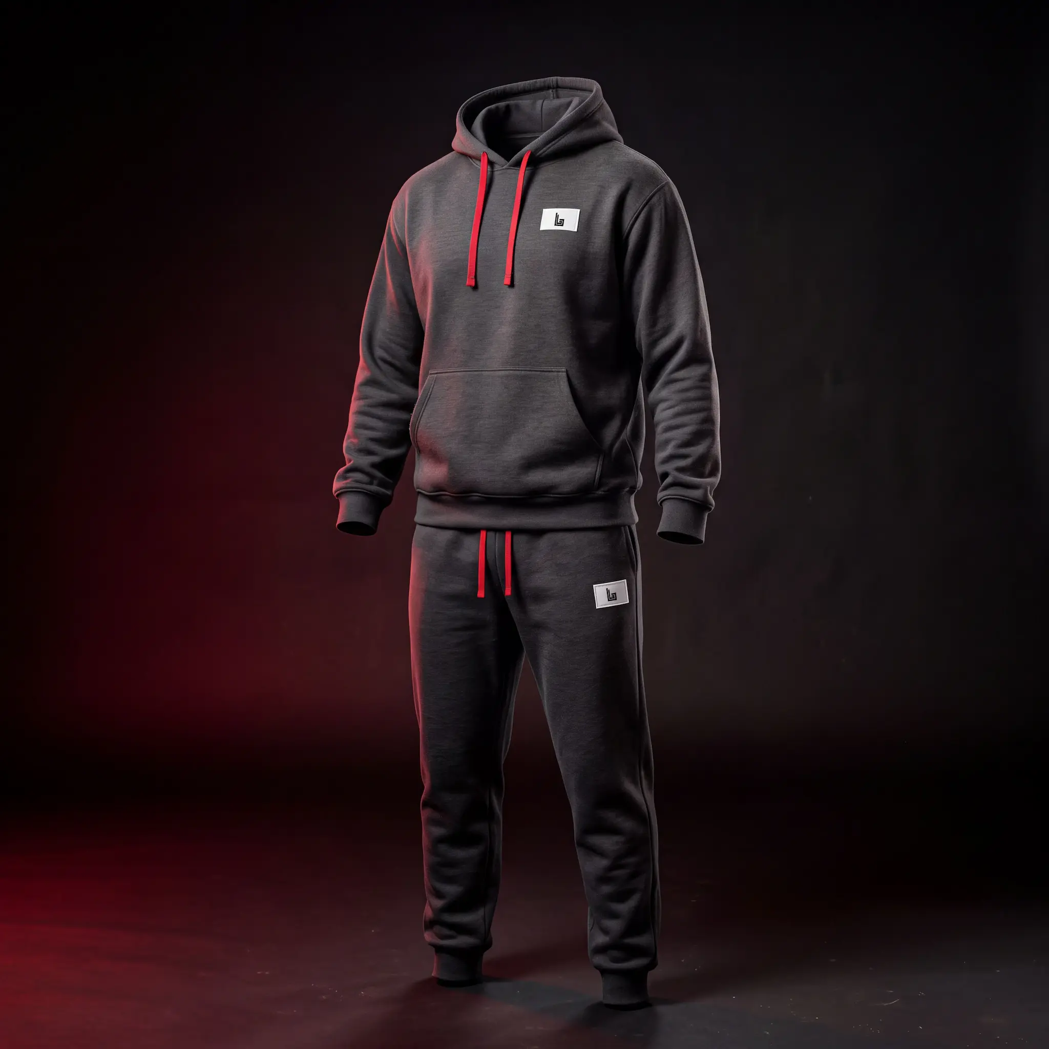 Custom matching lounge set, hoodie and joggers in soft cotton fleece, ghost mannequin