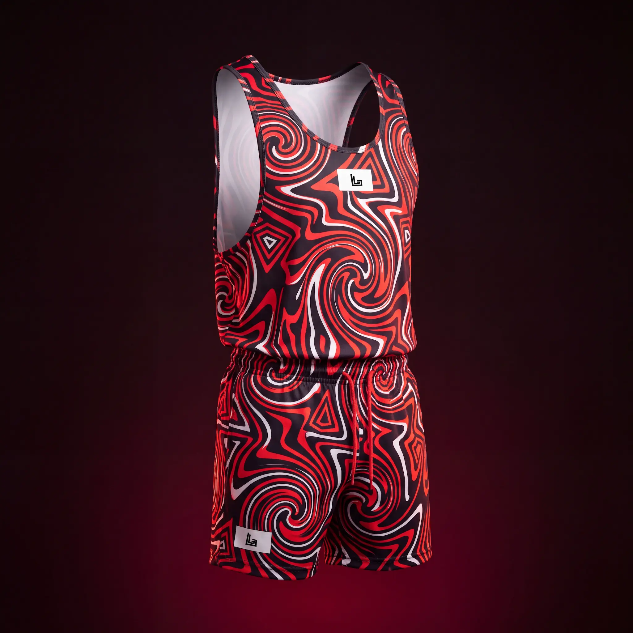 Custom men's rave outfit set with matching tank top and shorts