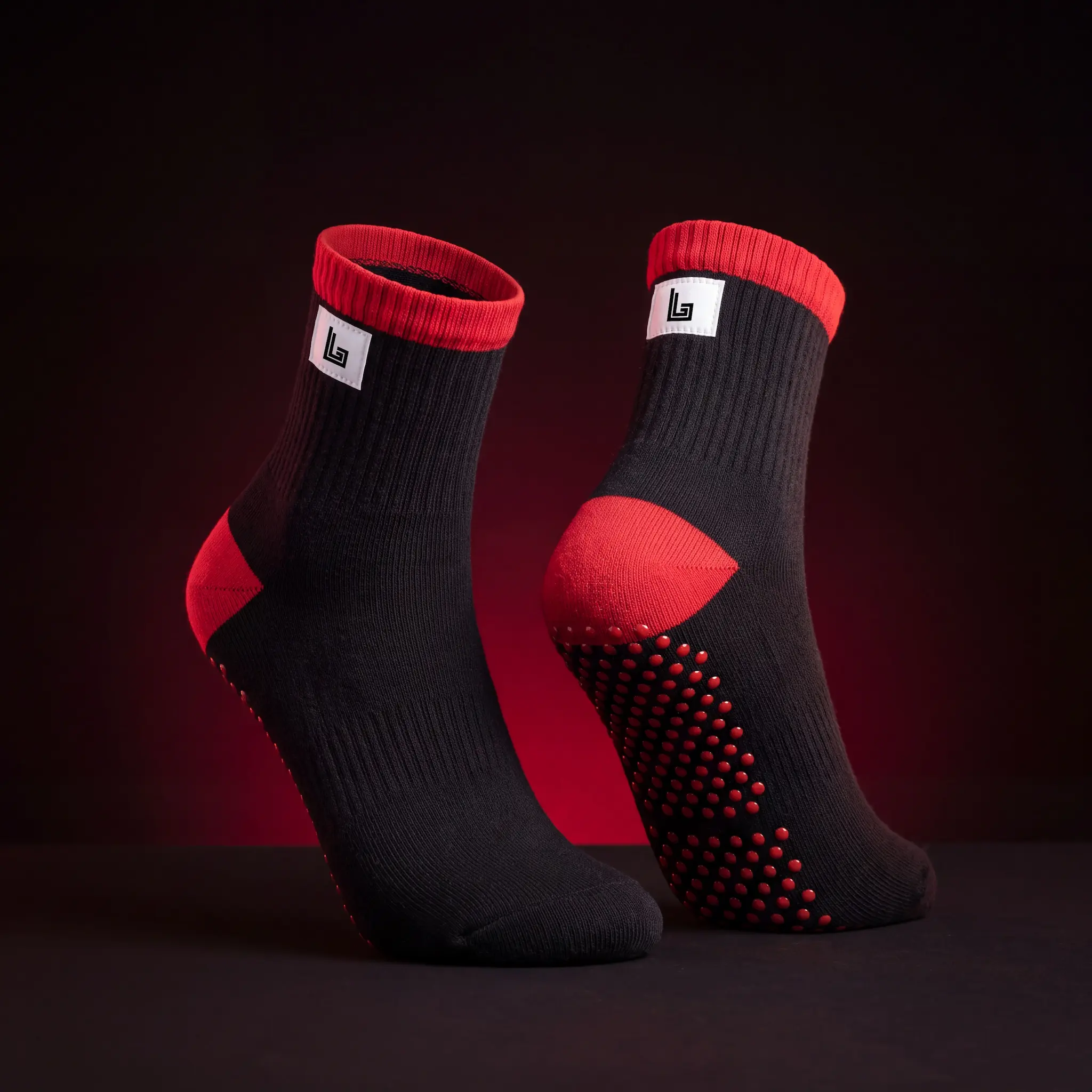 Custom pilates grip socks with non-slip sole and studio logo