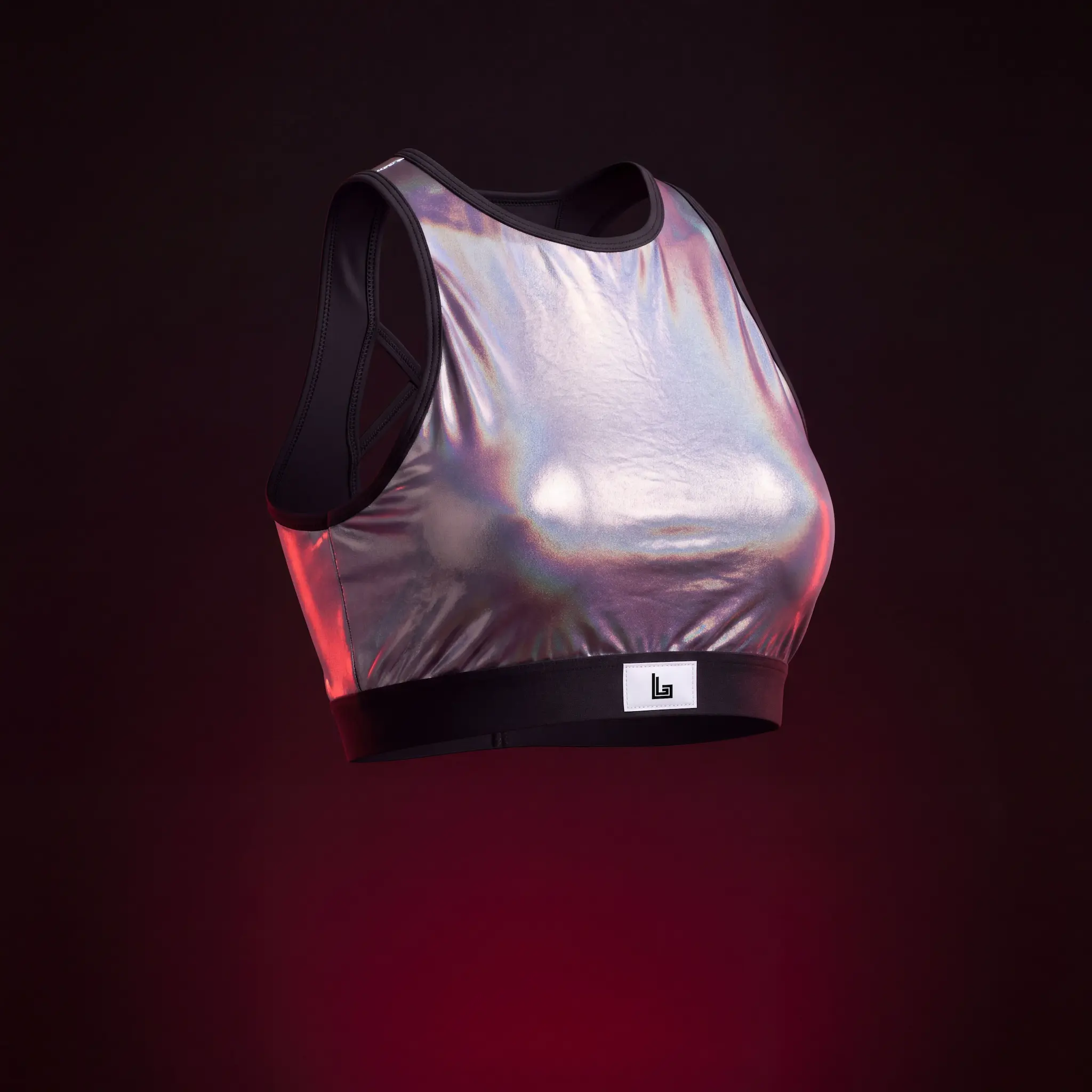 Custom rave bra bralette in holographic stretch fabric for festival sets