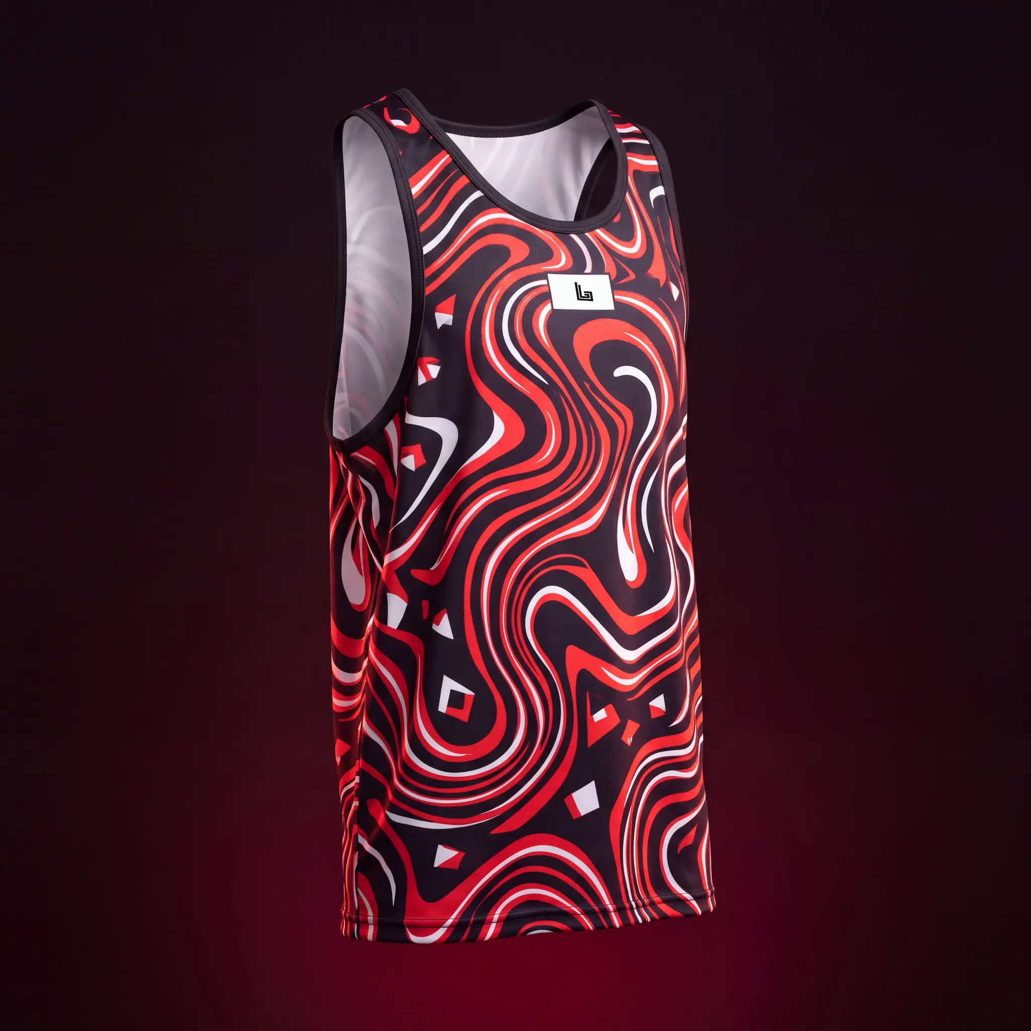 Custom rave tank top with all-over sublimated festival print