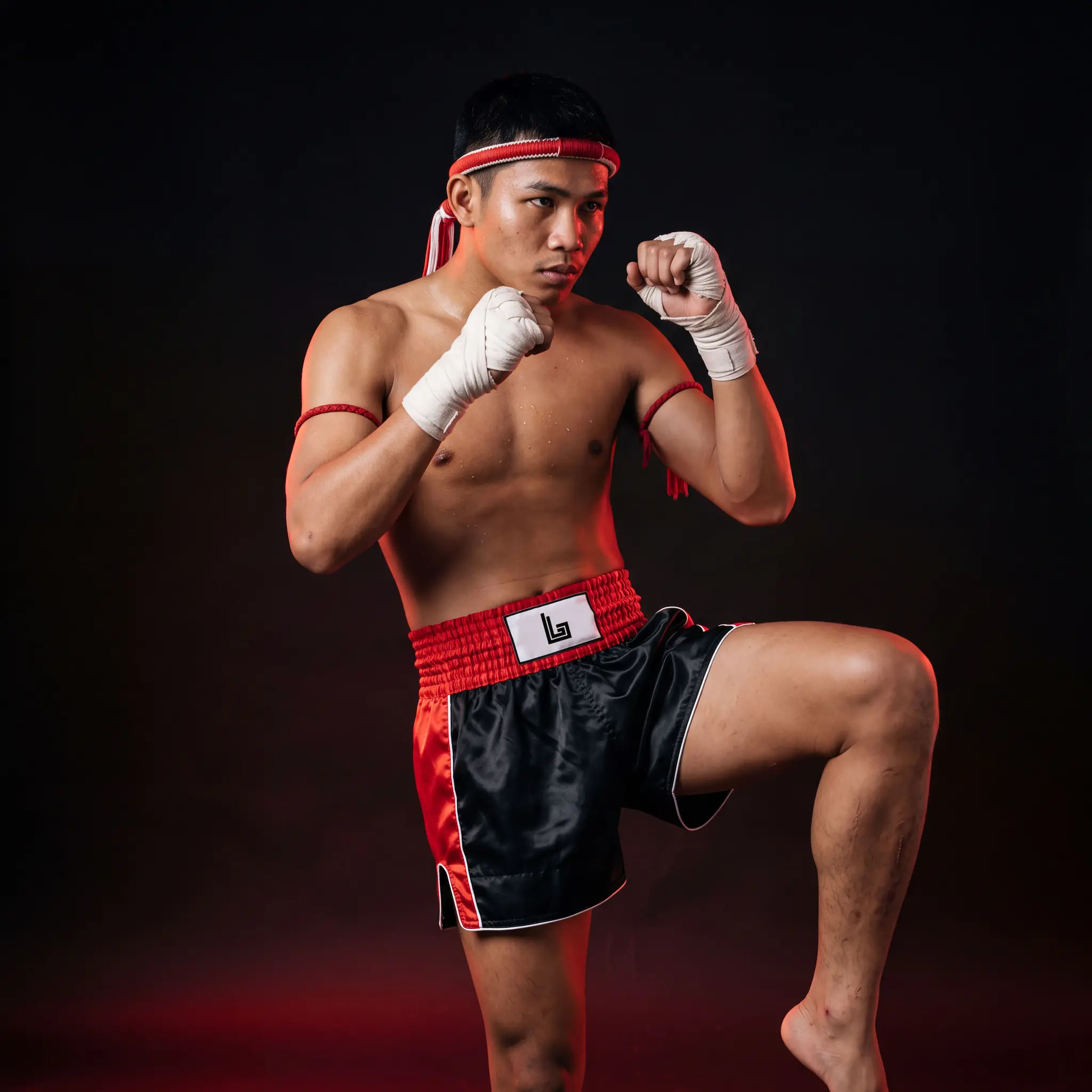 Custom satin Muay Thai shorts by Lethletic