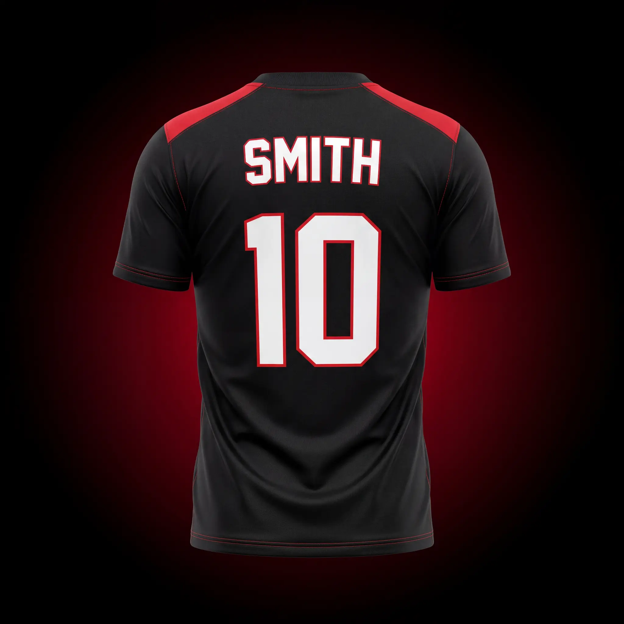 Back of a custom sublimated soccer jersey with player name and number by Lethletic