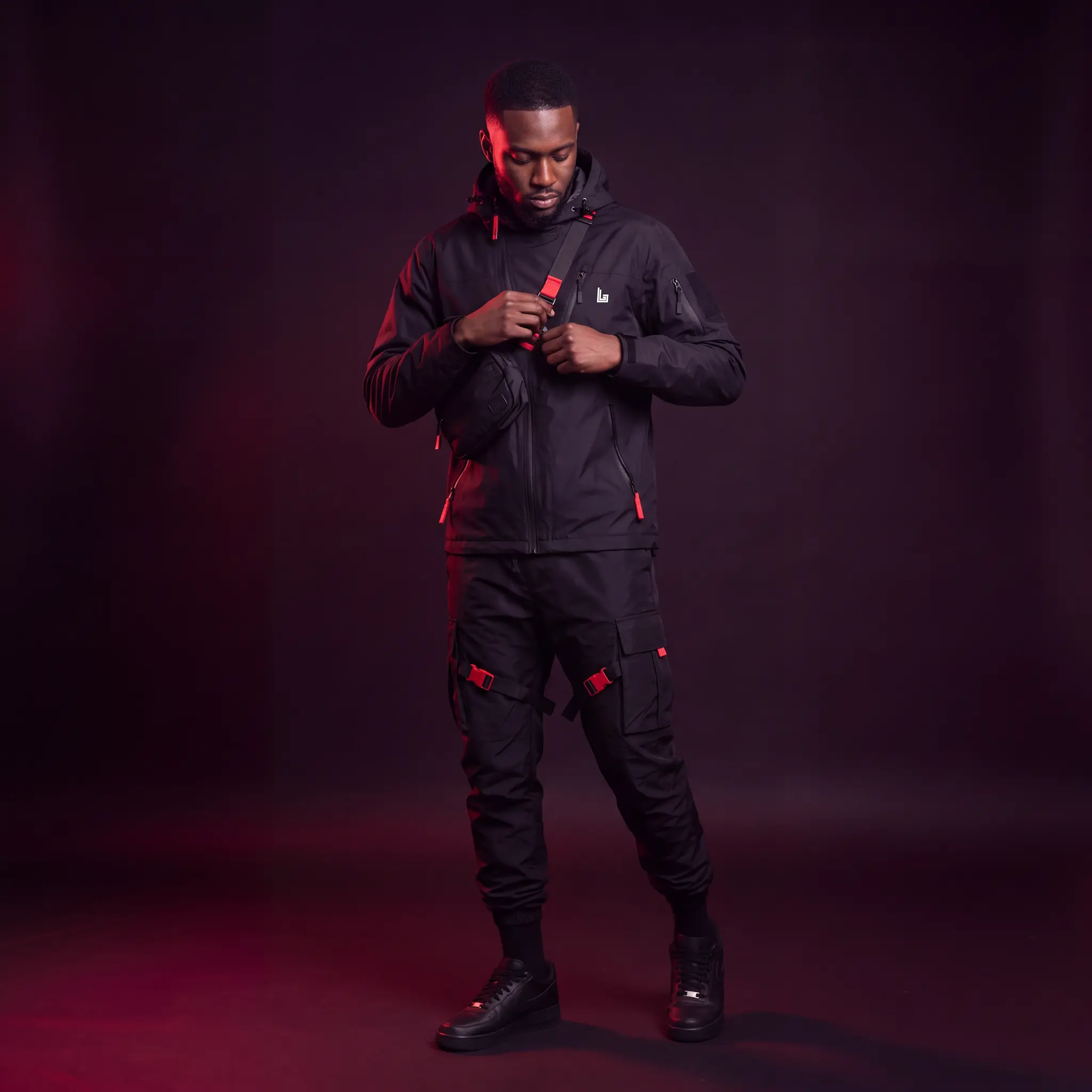 Custom techwear jacket and cargo pants by Lethletic