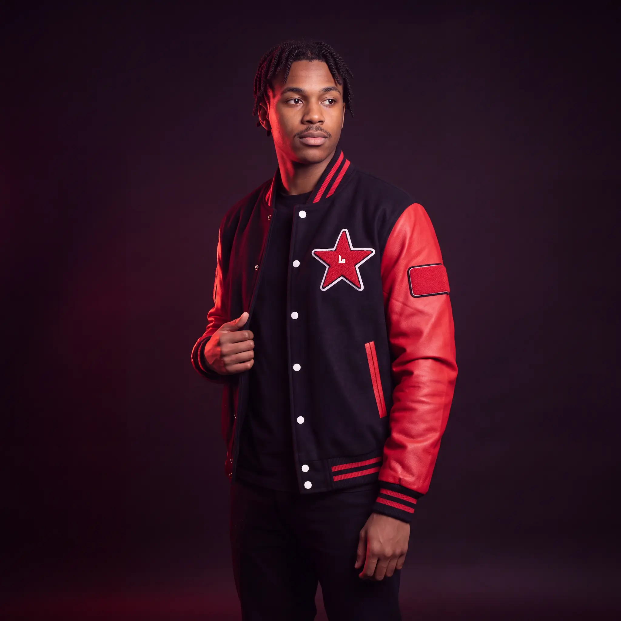 Custom varsity jacket with chenille patches by Lethletic