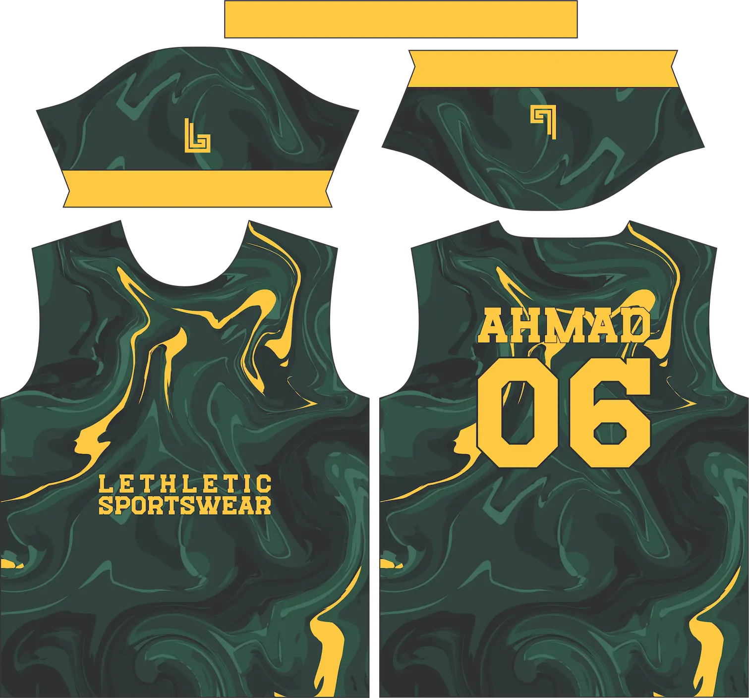 Free 2D design mockup of a custom soccer kit by Lethletic